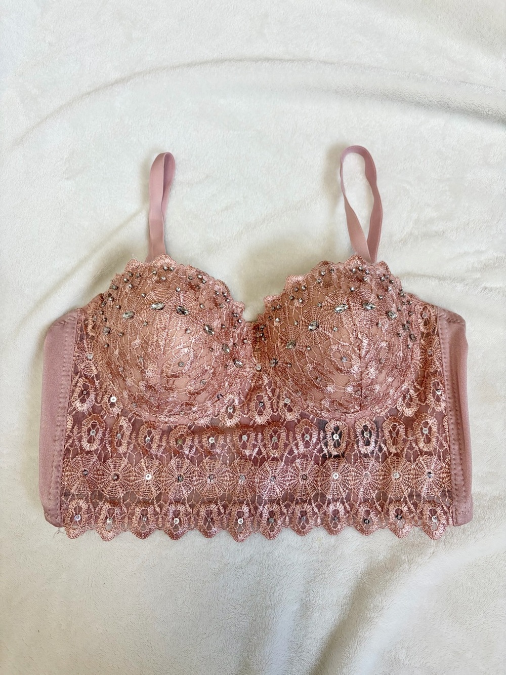 Windsor Jeweled Bustier Corset Bralette in Dusty Rose